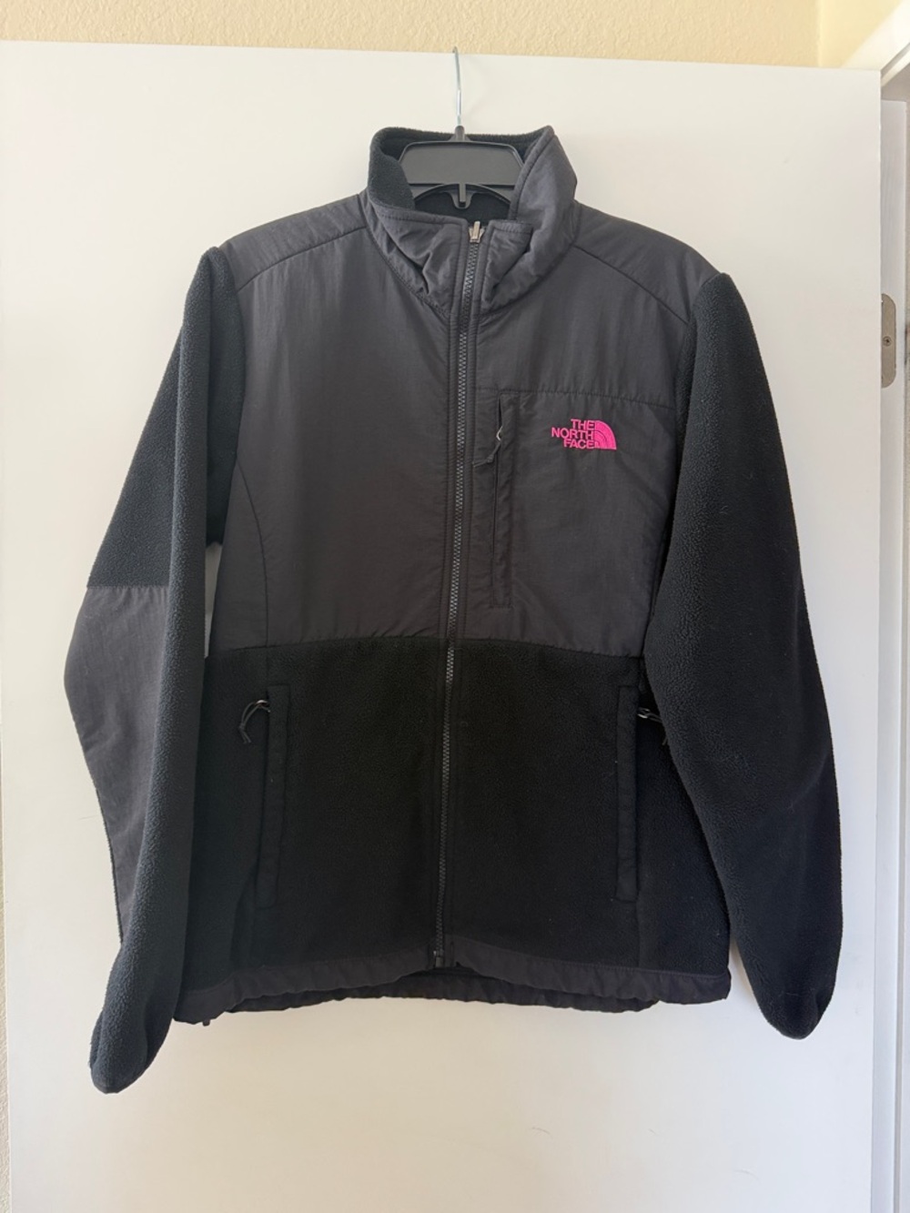 The North Face Black Fleece Jacket with Pink Logo